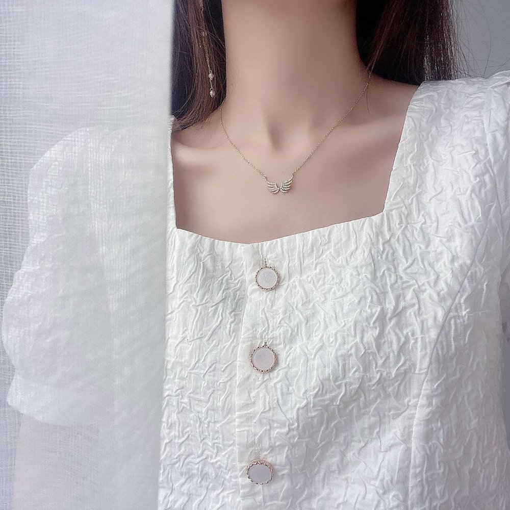 NEW 14K Gold Plated Diamond Angel Wing Necklace - Picture 2 of 9